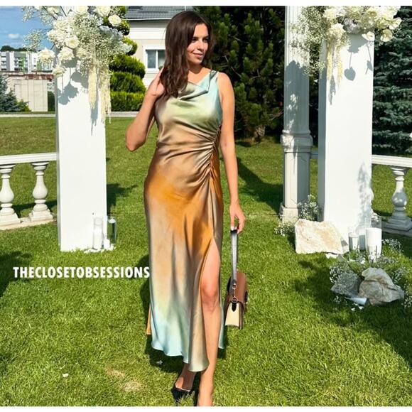 ZARA Draped Neckline Ruched Midi Dress 🌅✨ | Size L | NWT | RARE - Picture 7 of 16